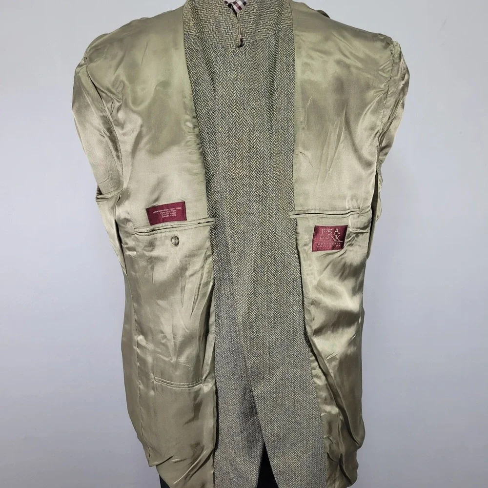 VTG Jos A Bank‎ Men's Sport Coat Blazer Two Button Multi-color Herringbone 46L